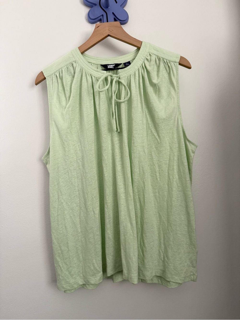 Lands End Large Linen Blend Notch Neck Swing Tank Top Icy Mint Green